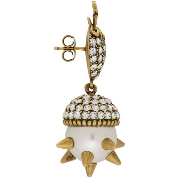 NIB Authentic Gucci Gold Studded Strawberry Pearl Earrings - Picture 8 of 9